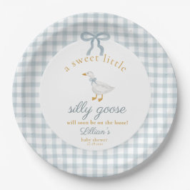 Prato De Papel Little Silly Goose Bow Baby Shower Blue Gingham