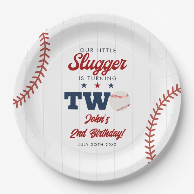 Prato De Papel Little Slugger Baseball 2nd Birthday (Frente)