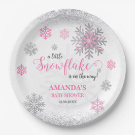 Prato De Papel Little Snowflake Pink Silver Glittery Baby Shower 