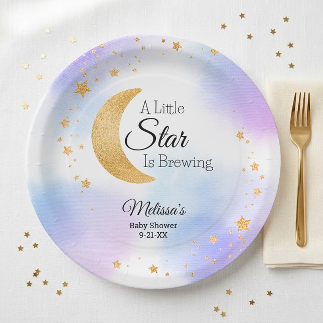 Prato De Papel Little Star is Brewing Dreamy Baby Shower (Little Star is Brewing Dreamt Baby Shower Paper Plates)