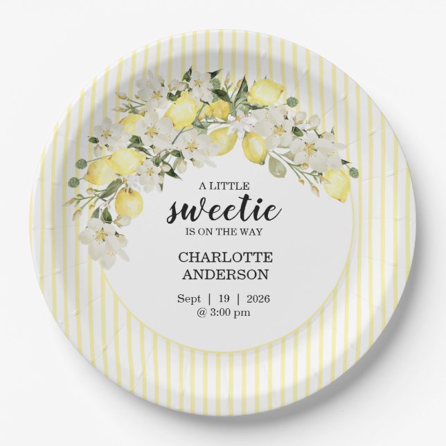 Prato De Papel Little Sweetie Lemon Yellow Baby Shower (Frente)
