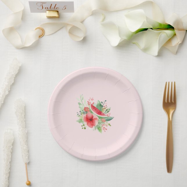Prato De Papel  Little Sweetie 🍉 Watermelon Floral Baby Shower (Casamento)