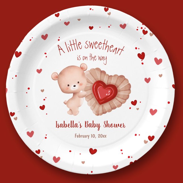Prato De Papel Little Swetheart Namorados Chá de fraldas Vermelho (Little Sweetheart Valentines Red Baby Shower Paper Plates)