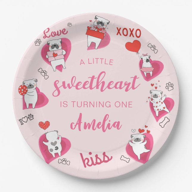 Prato De Papel Little Swetheart Namorados Puppy Aniversário (Frente)