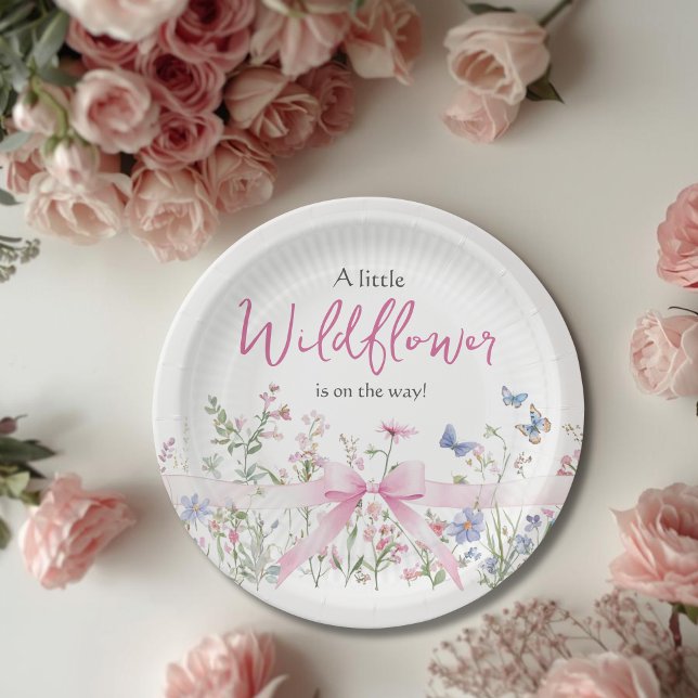 Prato De Papel Little Wildflower Floral Pink Bow Girl Baby Shower (Criador carregado)