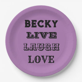 PRATO DE PAPEL LIVE LAUGH LOVE NAME PURPER MODERN PAPEL