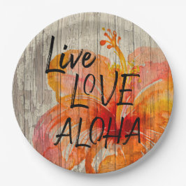 Prato De Papel Live Love Aloha Hibiscus Beach Sinal