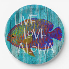 Prato De Papel Live Love Aloha Tropical Fish Beach Sinal