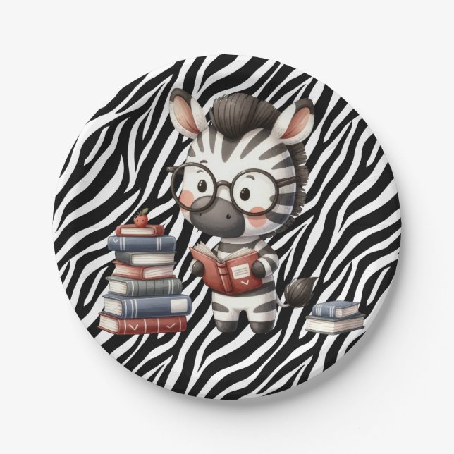 Prato De Papel Livros de Leitura da Zebra. (Frente)