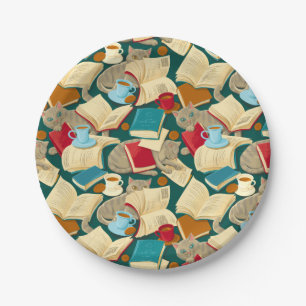 Prato De Papel Livros e gatos