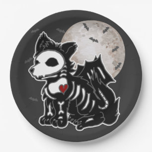 Prato De Papel Lobo Anime Emo Goth Sombrio Esqueleto Halloween Ca