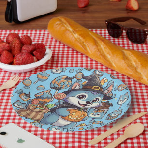 Prato De Papel Lobo Bonito com Docinho para o Dia das Bruxas