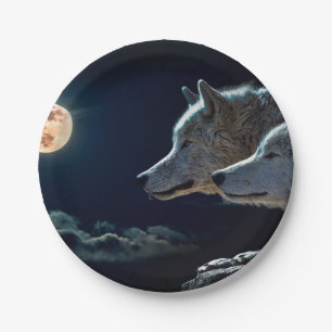Prato De Papel Lobos e lua de tolo