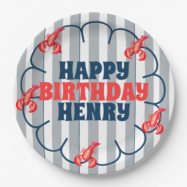 Prato De Papel Lobster 1st Birthday Party (Frente)