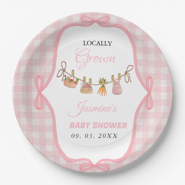 Prato De Papel Locally grown Pink girlbaby shower  Baby sprinkle  (Frente)
