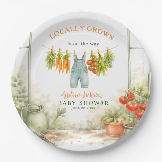 Prato De Papel Locally Grown Veggie Clothesline Baby Shower (Frente)