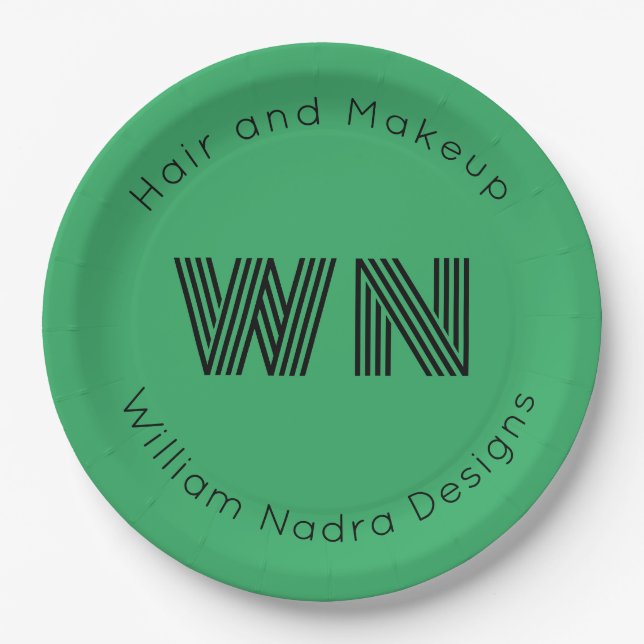 Prato De Papel logo comercial monograma folha verde pálida (Frente)