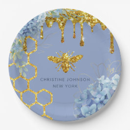 Prato De Papel logótipo da abelha e hydrangea azul