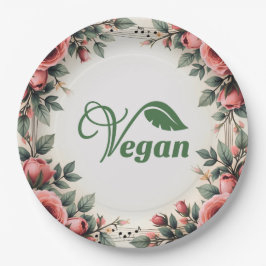 Prato De Papel Logotipo de Folha Verde Vegana Vintage por Bearnd