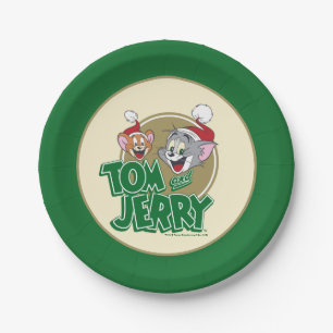 Prato De Papel Logotipo de Natal de Tom e Jerry
