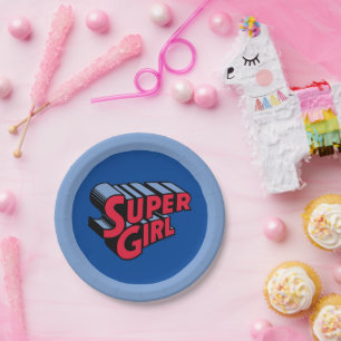 Prato De Papel Logotipo de nome empilhado da Supergirl vermelha e