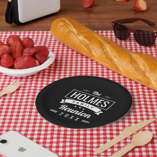 Prato De Papel Logotipo de Reunião da Família Retroativa (Piquenique)