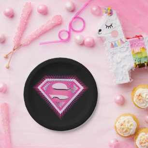 Prato De Papel Logotipo Rosa da Supergirl