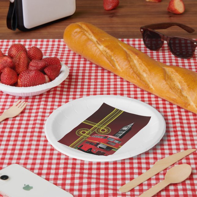 Prato De Papel London Double Decker Bus Paper Plates (Piquenique)