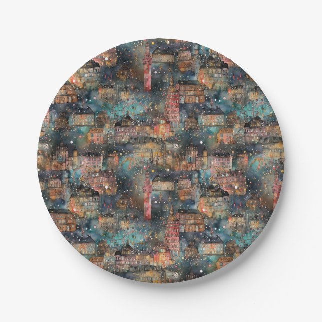 Prato De Papel Londres no Natal e Ano Novo em Aquarelas (Frente)