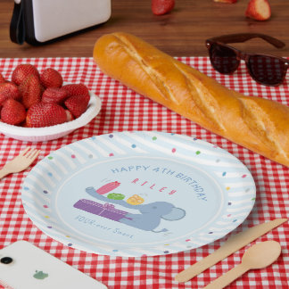 Prato De Papel Long-Nosed Elephant & Gifts Birthday Paper Plate