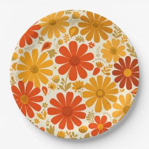 Prato De Papel Lontanas Margaridas Alegres Retro Laranja Queimado