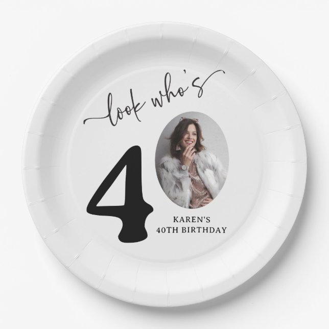 Prato De Papel Look Who's 40! Modern Photo 40th Birthday (Frente)