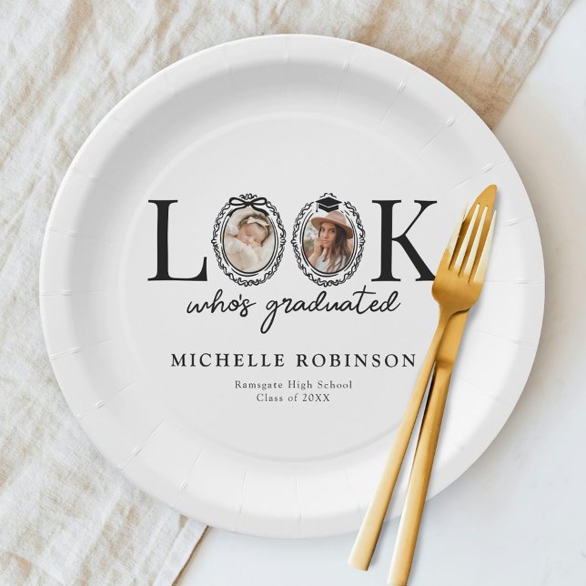 Prato De Papel Look Who's Graduated Photo Graduation Party (Criador carregado)