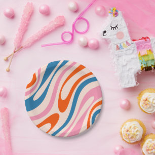Prato De Papel Loops ondulados Retro Padrão moderno de Abstrato a
