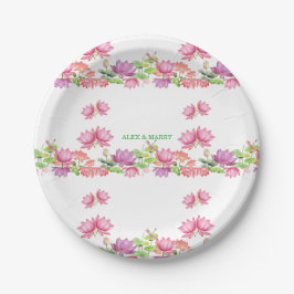 Prato De Papel Lótus Floral em Aquarela Rosa Elegante