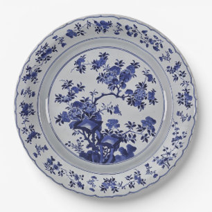 Prato De Papel Louaça Floral Chinesa Azul e Branco Falso China
