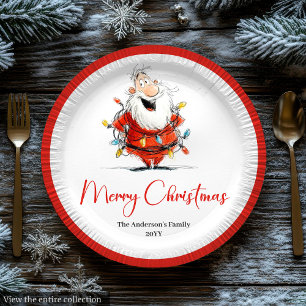 Prato De Papel Louça de Natal Personalizada de Papai Noel em Aqua