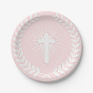 Prato De Papel Louro, cruz, religioso cor-de-rosa