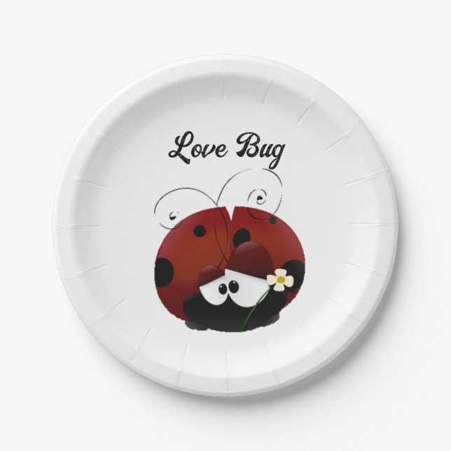 Prato De Papel Love Bug Ladybug, Cute Cartoon Valentine’s Day (Frente)