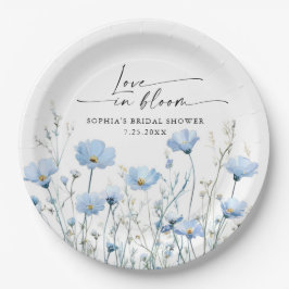Prato De Papel Love In Bloom Blue Bridal Shower Paper Plates