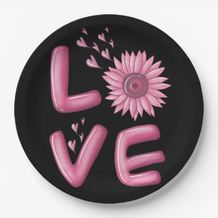 Prato De Papel Love Pink Sunflower Round