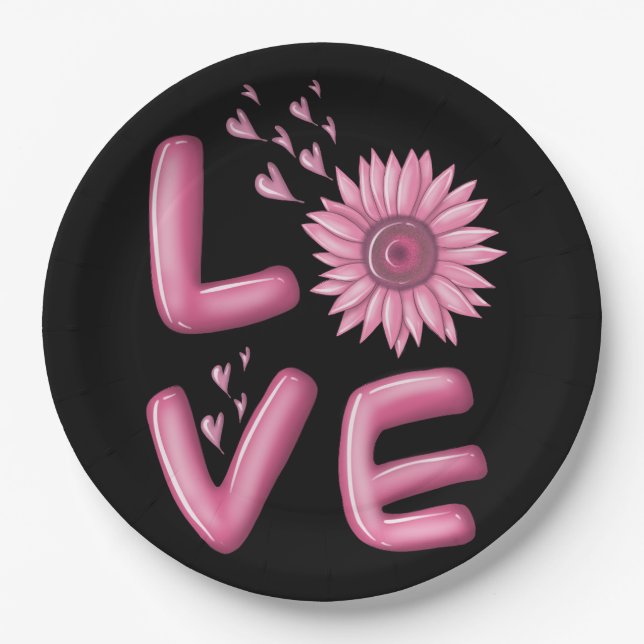 Prato De Papel Love Pink Sunflower Round (Frente)
