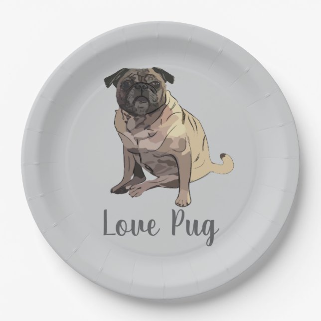 Prato De Papel Love Pug (Frente)