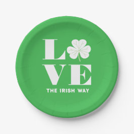 Prato De Papel Love Shamrock Clover Irish Green White Text