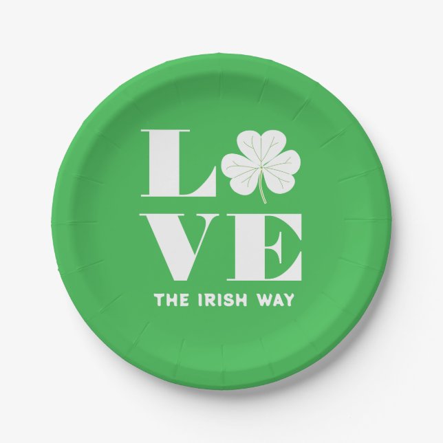 Prato De Papel Love Shamrock Clover Irish Green White Text (Frente)