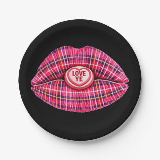 Prato De Papel Love Ye Scottish Tartan Kiss Lips Scotland pink