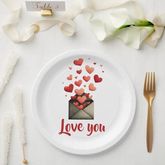 Prato De Papel Love You Valentine Envelope Design (Casamento)