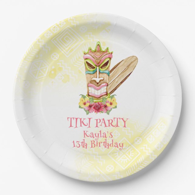 Prato De Papel Luau Birthday Paper Plates com Deus e Flores de Ti (Frente)