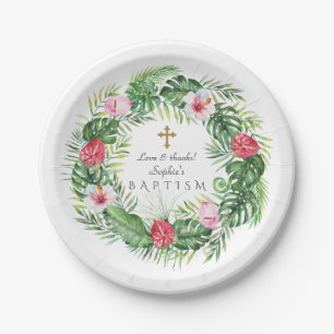 Prato De Papel Luau Hawaiian Tropical Flowers Wreath Batism