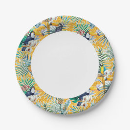 Prato De Papel Luau Paper Plates com tucanos e abacaxi